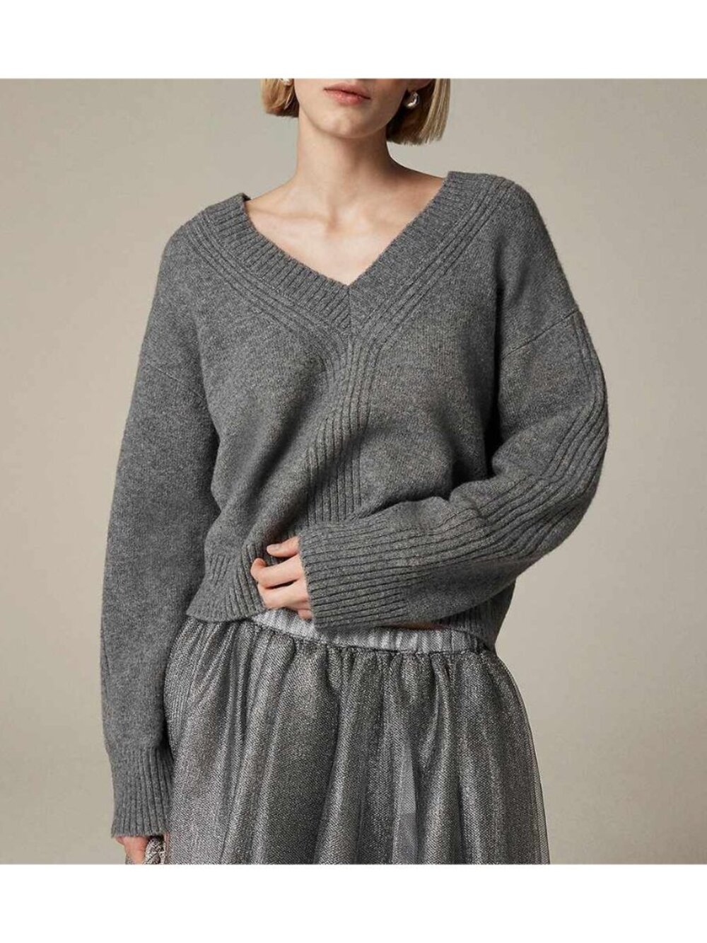 J. Crew Relaxed V-neck Sweater in Supersoft Yarn Gray Alpaca Merino Wool Cozy XS
